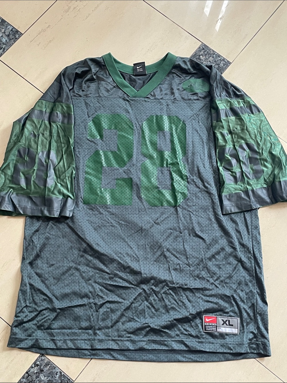 Nike Men's Black and Green Number 28 Football Jersey